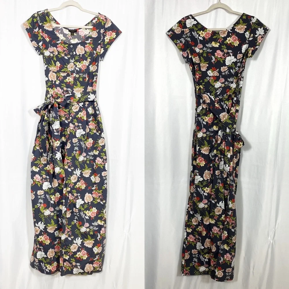 Anthropologie X Current Air Clea Wide Leg Belted Button Front Jumpsuit Floral - Picture 2 of 11